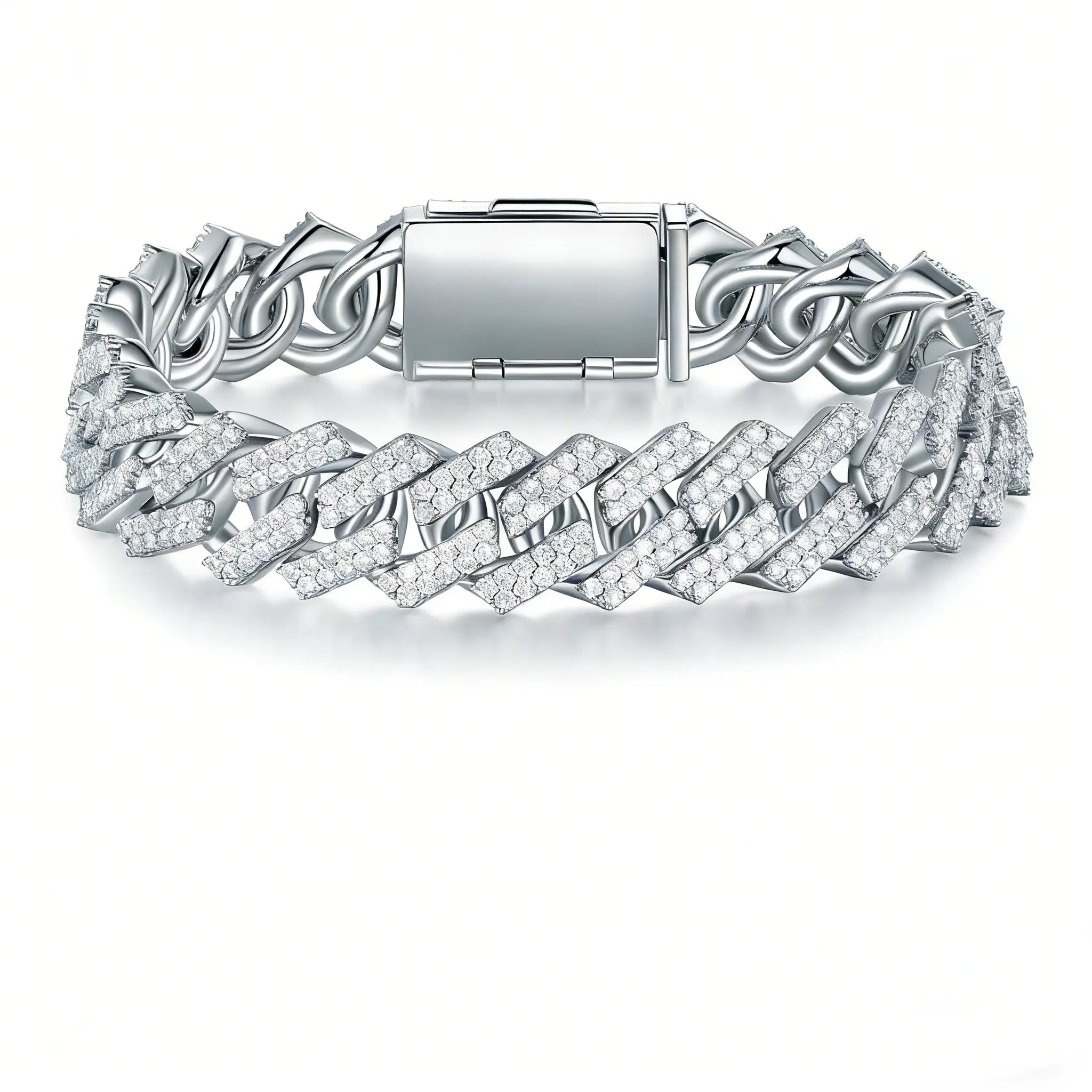 Gemsme Cuban Bracelet For Men Women Hip Hop Heavy 18k Golden Plated Full Iced Out Miami Cuban Link Chain Bracelet Cubic Zirconia Bangle
