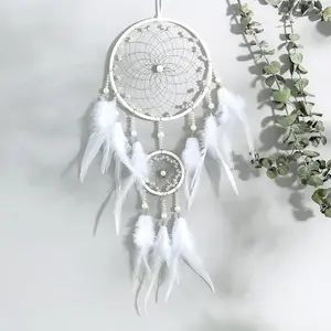 Dream Catchers Wall Decor, Pure Hand-Woven Dream Catcher Decoration for Boys Girls Bedroom/Home, Wedding Blessing  23.6" Length ( White)
