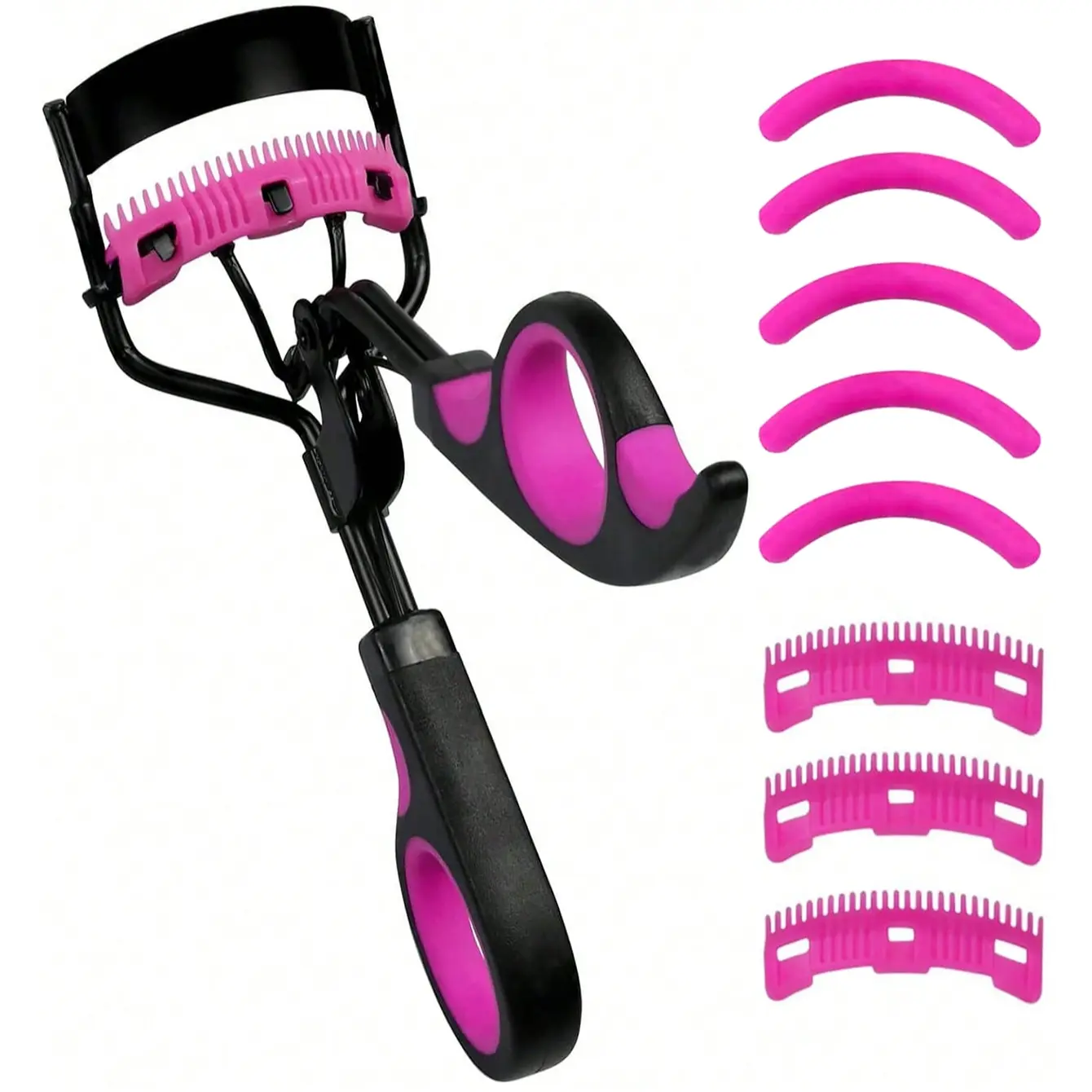 9pcs/Set - Eyelash Curler With Comb Lash Curler With 5 Replacement Refills, 3 Combs Included, 10 Seconds Rapid Curling And Lifted Lashes, Curling, Black And Purple, Beauty Cosmetics
