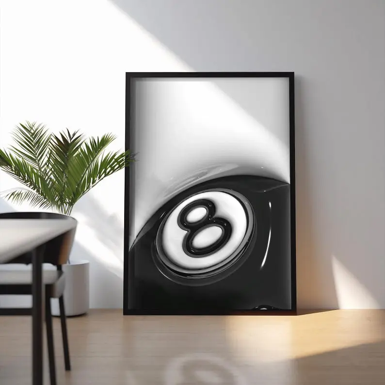 8 Ball Poster | Black White Aesthetic Wall Art | Minimal Street Style Print | Retro Cool Bedroom Decor | 8 Ball Graphic Gift