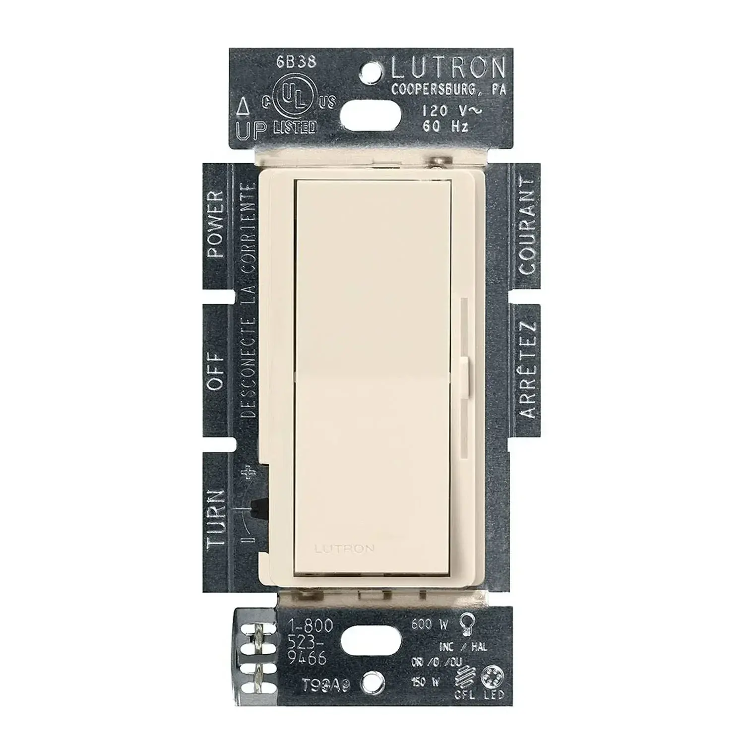 Lutron DVCL-153P-LA - Diva LED+ Dimmer Switch, 150W LED/CFL, Paddle with Slide, Single-Pole/3-Way, Light Almond