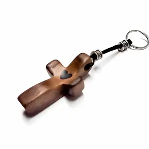 Unique Wooden Cross Keychain Pendant, Guardian Love Keyring, Perfect Holiday Gift, Handcrafted Charm Accessory