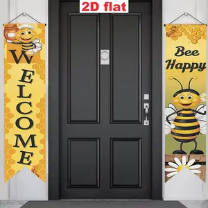Bee Theme Party Banners Set, Welcome Hanging Flags, Polyester Fiber Material, 11.8x47.2 Inches, Indoor Outdoor Decoration