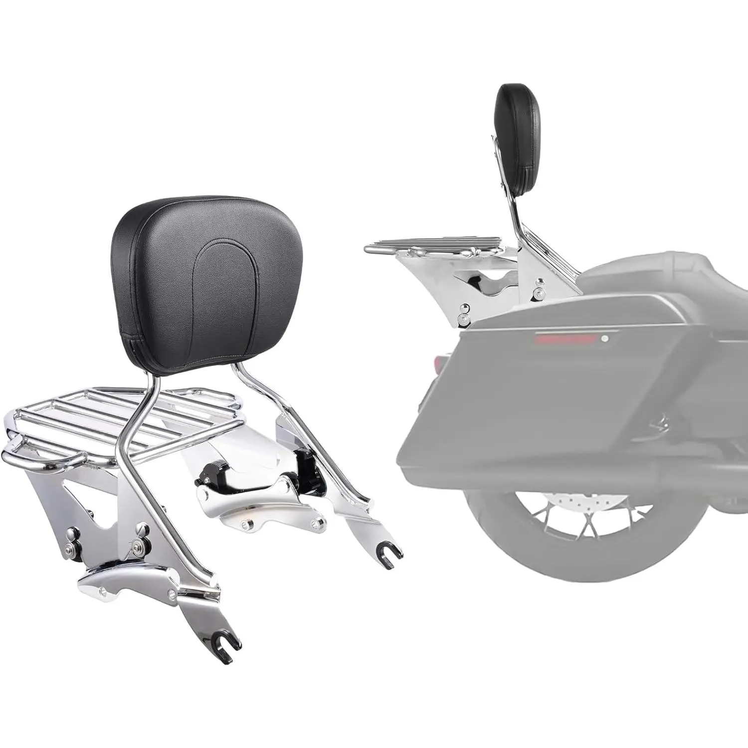 VEVOR Motorcycle Backrest Sissy Bar with Luggage Rack, Compatible with Harley-Davidson Touring Models, Street Glide Road Glide Road King, Detachable Passenger Backrest, for Motorcycles