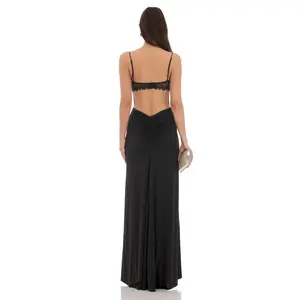 Open Back Mermaid Maxi Dress in Black