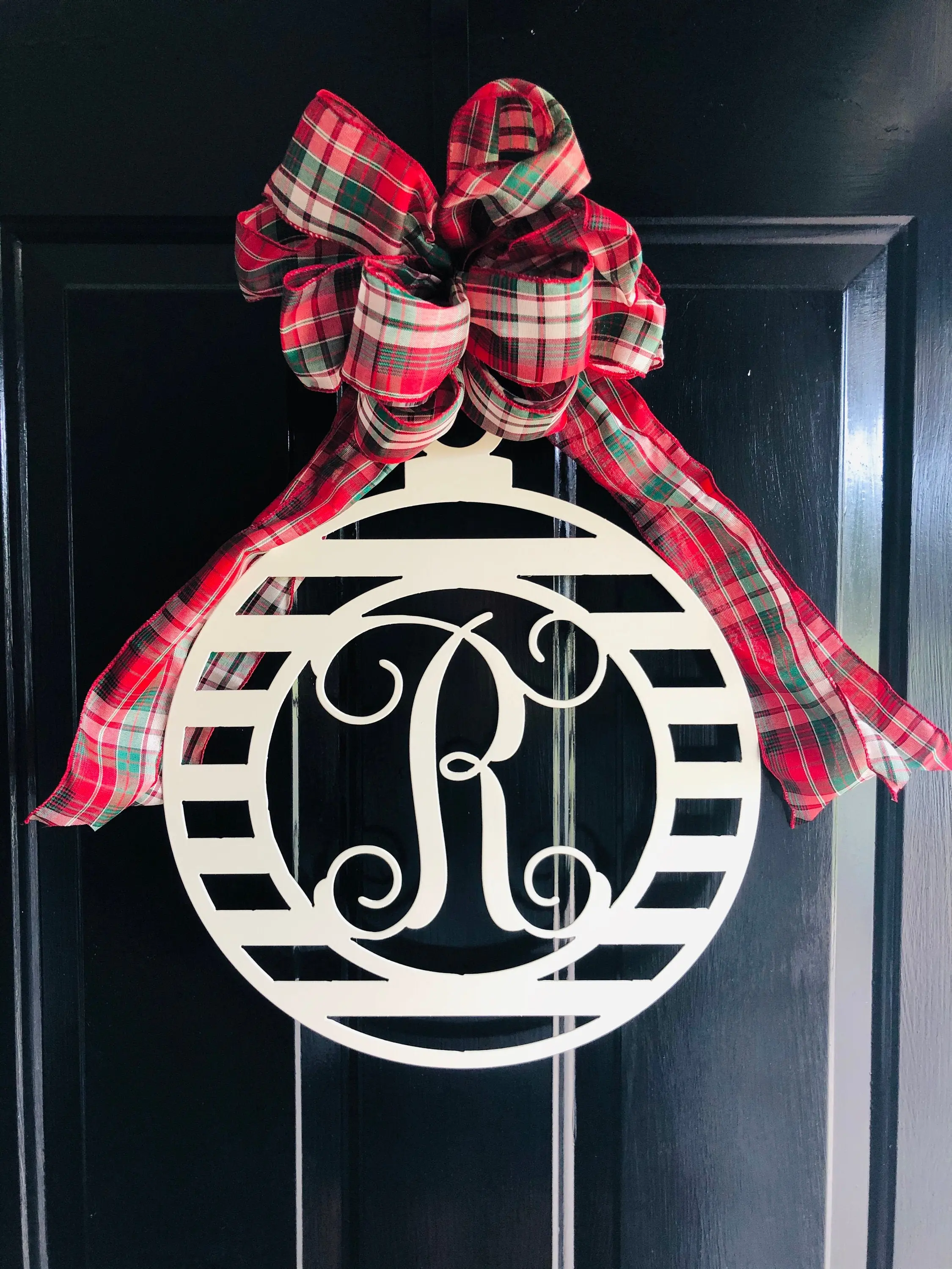 Custom Monogram Ornament Door Hanger | Christmas Metal Decor