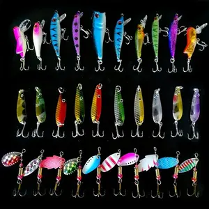 30pcs Fishing Lures Kit Mixed Including Minnow Popper Crank Baits with Hooks for Saltwater Freshwater Trout Bass Salmon Fishing