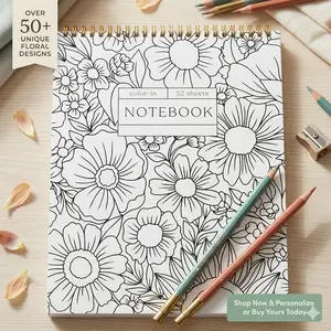 Floral Pattern Cover Spiral Notebook, 1 Count 52 Weeks Design Notebook, Suitable for Teens, Adults, Teachers, Perfect for Those Who Love Coloring and Doodling