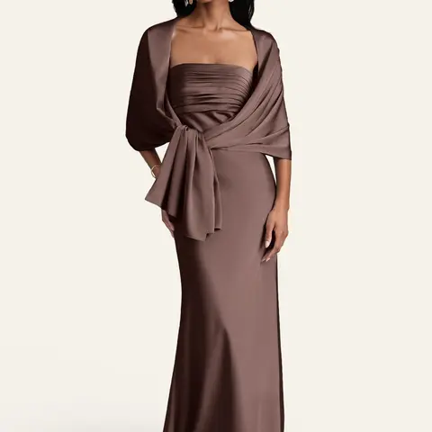Azazie Aleena Smooth Lustrous Draped Flexible Wedding Bridesmaid Formal Stretch Satin Shawl sohochic