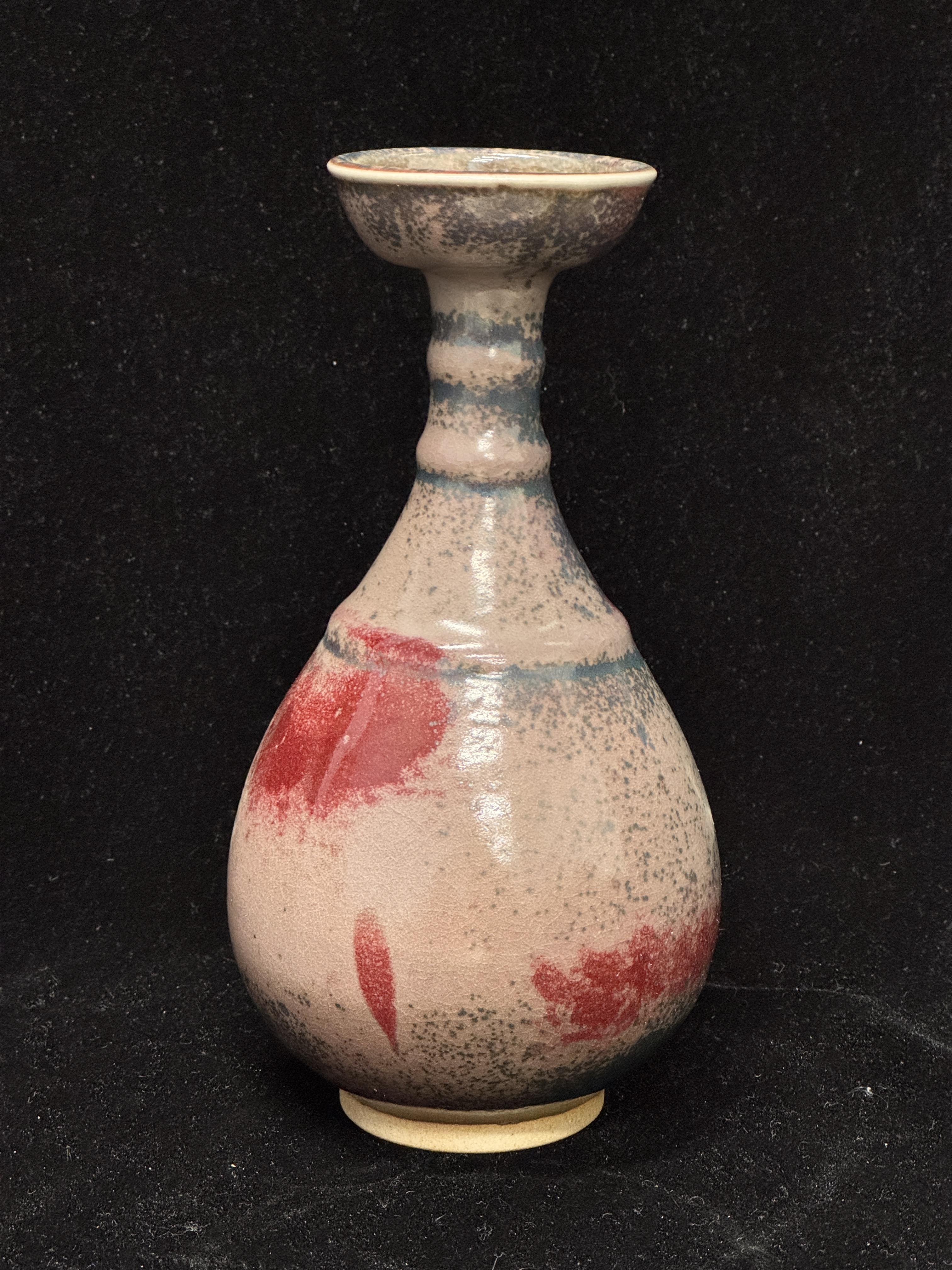 Handmade Chinese Jun Porcelain Vase, Vintage Red-Gray Kiln-Fired Glaze Ceramic Vase, Unique Asian Art Home Decor
