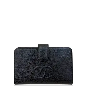 Pre-owned CHANEL Leather small leather goods Compact Wallet Caviar Black (0429r8)