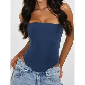 Women's Plain Lace Up Backless Corset Tube Top, Fashion Casual Sleeveless High Low Hem Strapless Top for Daily Outdoor Wear, Ladies Clothes for All Seasons, Womenswear