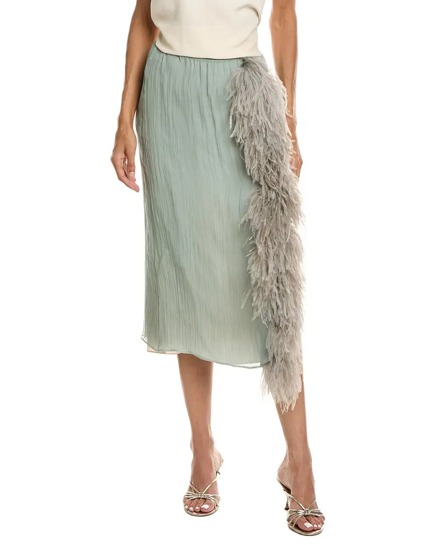 Prada Feather Trimmed Silk Georgette Skirt