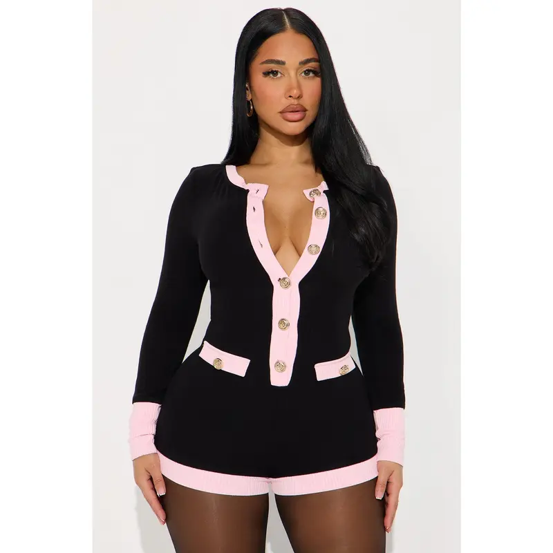 Rosie Long Sleeve Sweater Romper - Black/combo