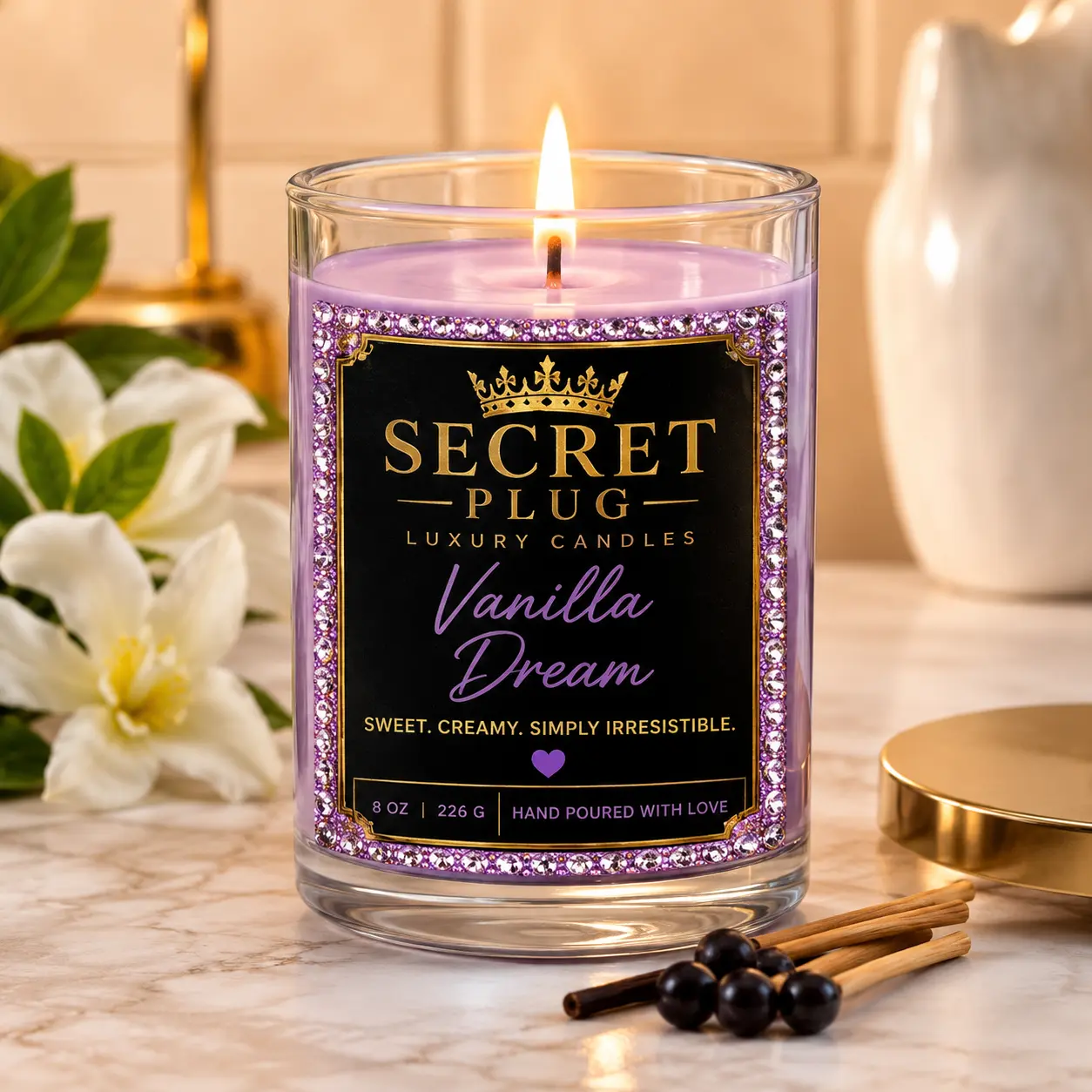 Secret Plug Luxury Candle – Vanilla Dream – 8 oz Soy Wax Scented Candle