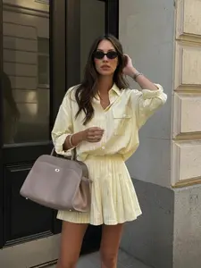 Elegant Women's Summer Striped Pocket Button Front Shirt and Shorts Set, Stylish Design, Comfortable and Chic, Perfect for Daily Wear