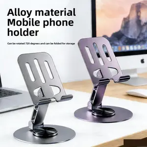 Rotating phone holder with 360 degree rotation adjustment and folding aluminum alloy material, universal desktop holder for tablet phones, Adjustable Phone Stand
