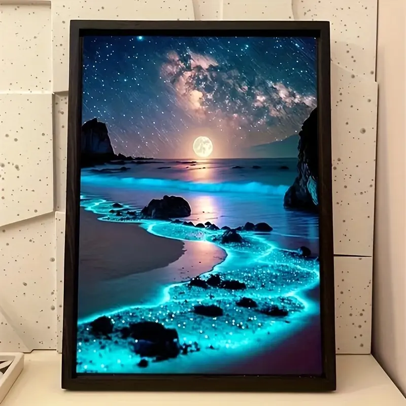 1pc Fluorescent Beach DIY 5D Diamond Painting Kit - Diy Craft Supplies Full Diamond Embroidery Cross Stitch Painting Suitable for Wall Decoration, Wall Art Painting, Handmade Gifts and Surprise Gift