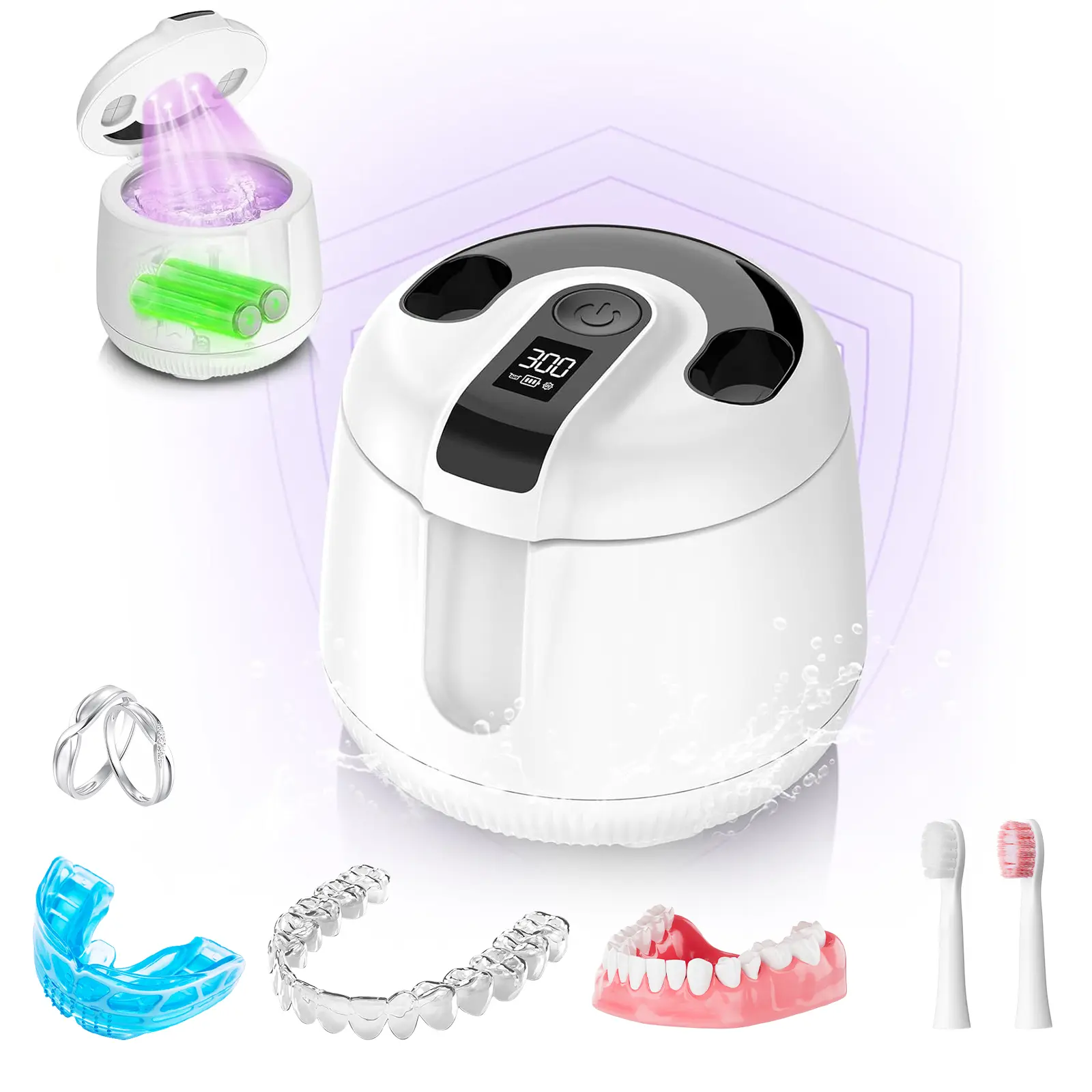 Ultrasonic Cleaner for Retainers & Dentures, Cordless 4000mAh Rechargeable Dental Pod, 48kHz Deep Clean for Aligners, Braces & Jewelry