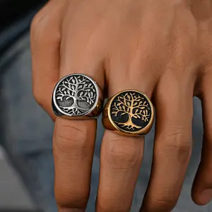 Tree of Life Pattern Ring Creative Fashion Stainless Steel Men's Ring Accessories Punk Style Daily Party Exquisite Jewelry