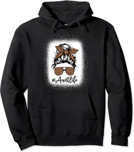 Aunt Life Leopard Messy Bun Aunt Life Bleached Christmas Pullover Hoodie - 82B09KZCZDCZ