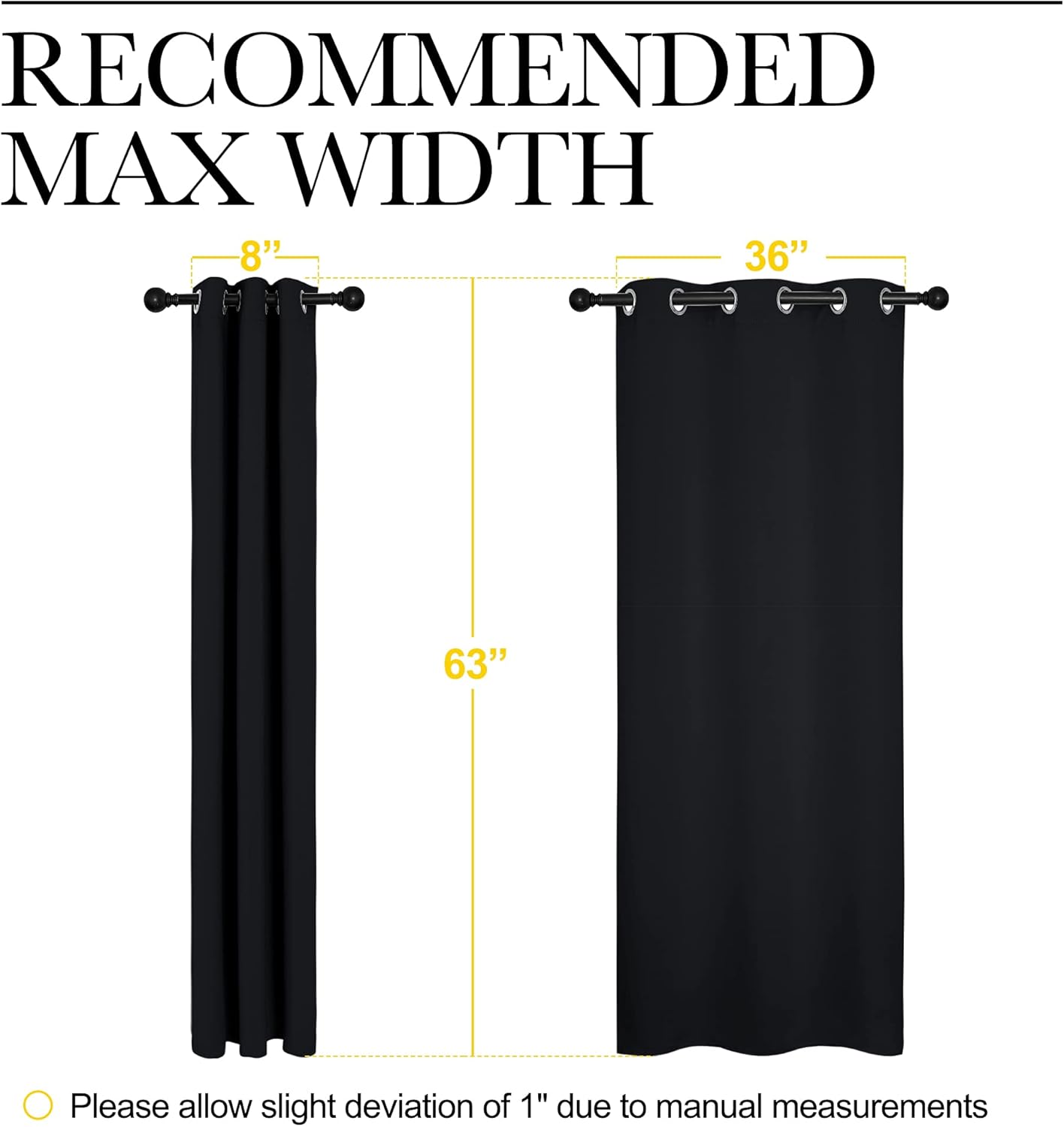 Pitch Black Solid Thermal Insulated Grommet Blackout Curtains/Drapes for Bedroom Window (2 Panels, 42 inches Wide by 63 inches Long, Black)