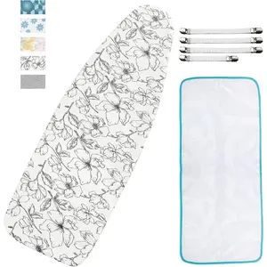 Ironing Board Cover and Pad, Extra-Wide, Fits 18" x 49" Board, Thick Padding, Scorch & Stain Resistant, with Fasteners & Mesh Cloth