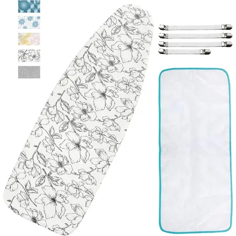 Ironing Board Cover and Pad, Extra-Wide, Fits 18" x 49" Board, Thick Padding, Scorch & Stain Resistant, with Fasteners & Mesh Cloth