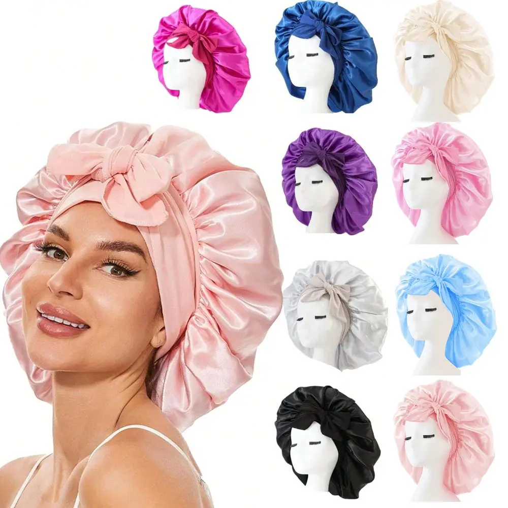 Satin Bonnet Silk Bonnet Adjustable Bonne For Sleeping Hair Bonnet Shower Pink