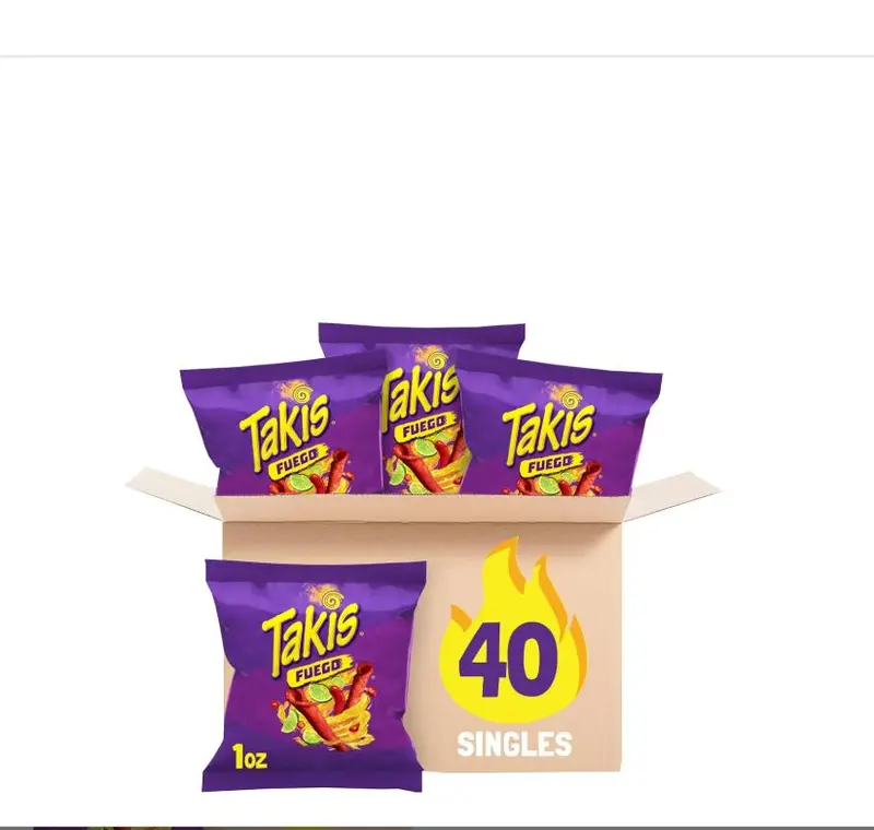 Takis Fuego 40 pc / 1 oz Multipack - Hot Chili Pepper & Lime Flavored Extreme Spicy Rolled Tortilla Chips - Individual Bags, Perfect for Tailgates, Parties, Lunchboxes or Lunches