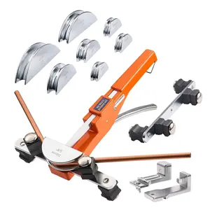 Tubing Bender Kit 1/4 To 7/8 Inch, Compact Ratcheting Tubing Bender With Forward And Reverse Bending Tool, Hand Tool For Copper HVAC Air Conditioning Refrigeration Repair, Includes 7 Aluminum Die Sets For Precise Shape