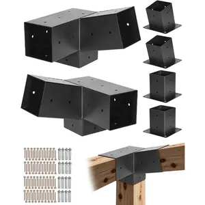 Father's Day Gift VEVOR Pergola Kit, 4x4 Inch 3-Way Slanted Brackets for 3.5x3.5 Inch Wood Beams in Actual Size, 2-Pack Pergola Brackets with 2 Post Bases and 2 Wall Mount Bases, for Outdoor Pergolas, Gazebos, Sheds