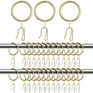 60 Pieces 1.26 Inch Metal Drapery Curtain Rings for Hanging Curtains and 60 Pieces Metal Drapery Pin Hooks for Drapes, Suitable for Window, Door, Shower (Gold)
