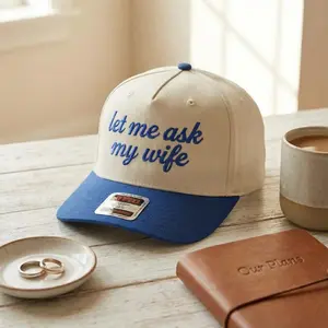 Let Me Ask My Wife Embroidered Trucker Hat: Funny Sarcastic Cap Gift for Husband