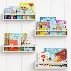 Floating Nursery Book Shelves for Wall Set of 4, White Wall Bookshelf for Kids Room, Small Wood Book Shelf Wall Mounted for Baby Teen Boys Girls Bedoom Bathroom Toy and Decor Storage Decorative Wooden