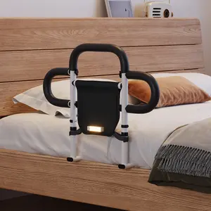 Haosound Bed Rail for Elderly Adults, Bedside Fall Prevent Handrail with Storage Bag and Night Light for Those with Limited Mobility
