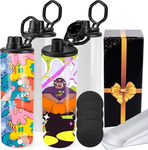 Joyclub 4 Pack Sublimation Water Bottle Blanks 20 oz Sublimation Tumblers with Handle Sports Skinny Insulated Tumblers Bulk