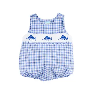 Sailfish Smocked Royal Plaid Baby Boy Sun Bubble
