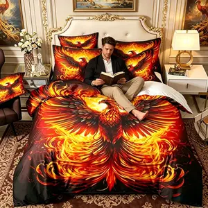 3-piece duvet cover set features a fantastical phoenix rebirth pattern, printed using 3D digital printing technology. for bedroom and guest room bedding Decorative Bedding Set (includes 1 duvet cover and 2 pillowcases, duvet insert not included) Bed Sets