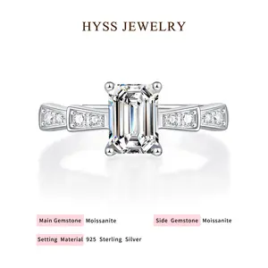 [33] HYSS CASTLE – Emerald Cut Moissanite Ring | 925 Sterling Silver for Women Men Weddings | Anniversaries | Birthdays | Special Occasions