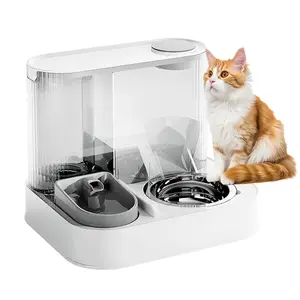 2-in-1 Automatic Cat Dog Feeder and Water Fountain, Gravity Pet Food Dispenser with Circulating Water Filter, Stainless Steel Bowl for Cats Dogs