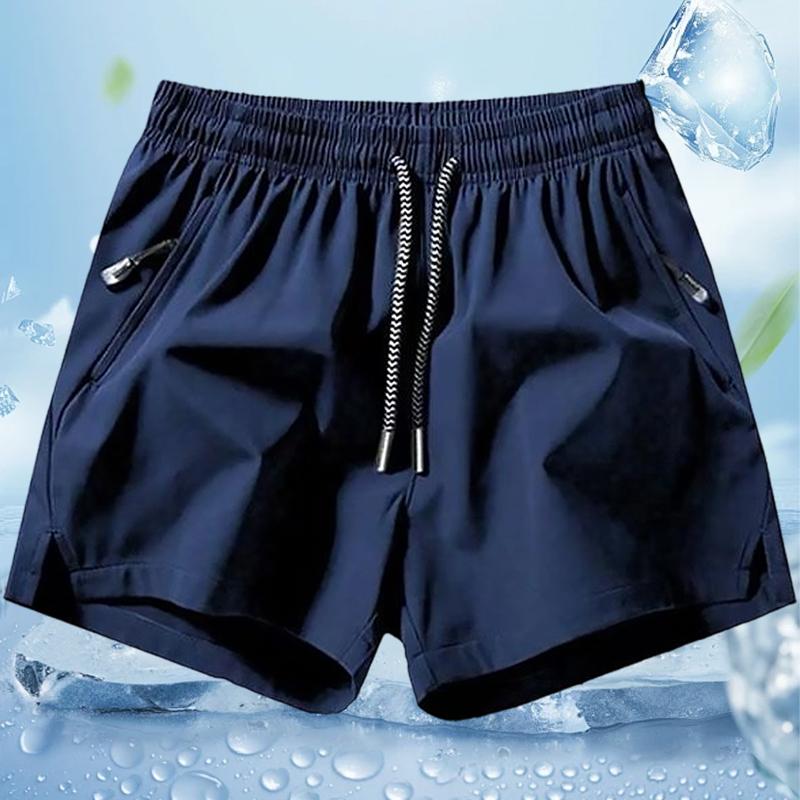 Men’s solid-color minimalist drawstring  with zippered pockets; men’s   -waist pocket shorts;  summer men’s sports bottoms; everyday wear, suitable for spring and summer. Quick-Dry Elastic Athletic Shorts Set Casual Breathable