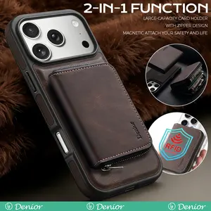 Denior For Business Trip & Daily Commute, iPhone 17/16/15/14/13/12 Pro Max Plus Retro PU Leather Magnetic Wallet Case with Large Capacity Card Holder & RFID Protection
