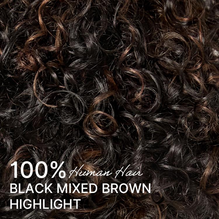 【LIVE】Brown Highlight Throw On & Go Short Bouncy Curls with Bangs Glueless Wig 100% Human Hair - US Only