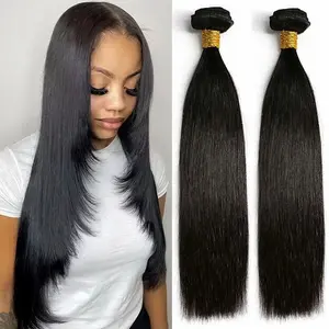Silky Straight Human Hair Bundles Sew-in Weft Hair Extensions 12-20inch Natural Black color Textured Women
