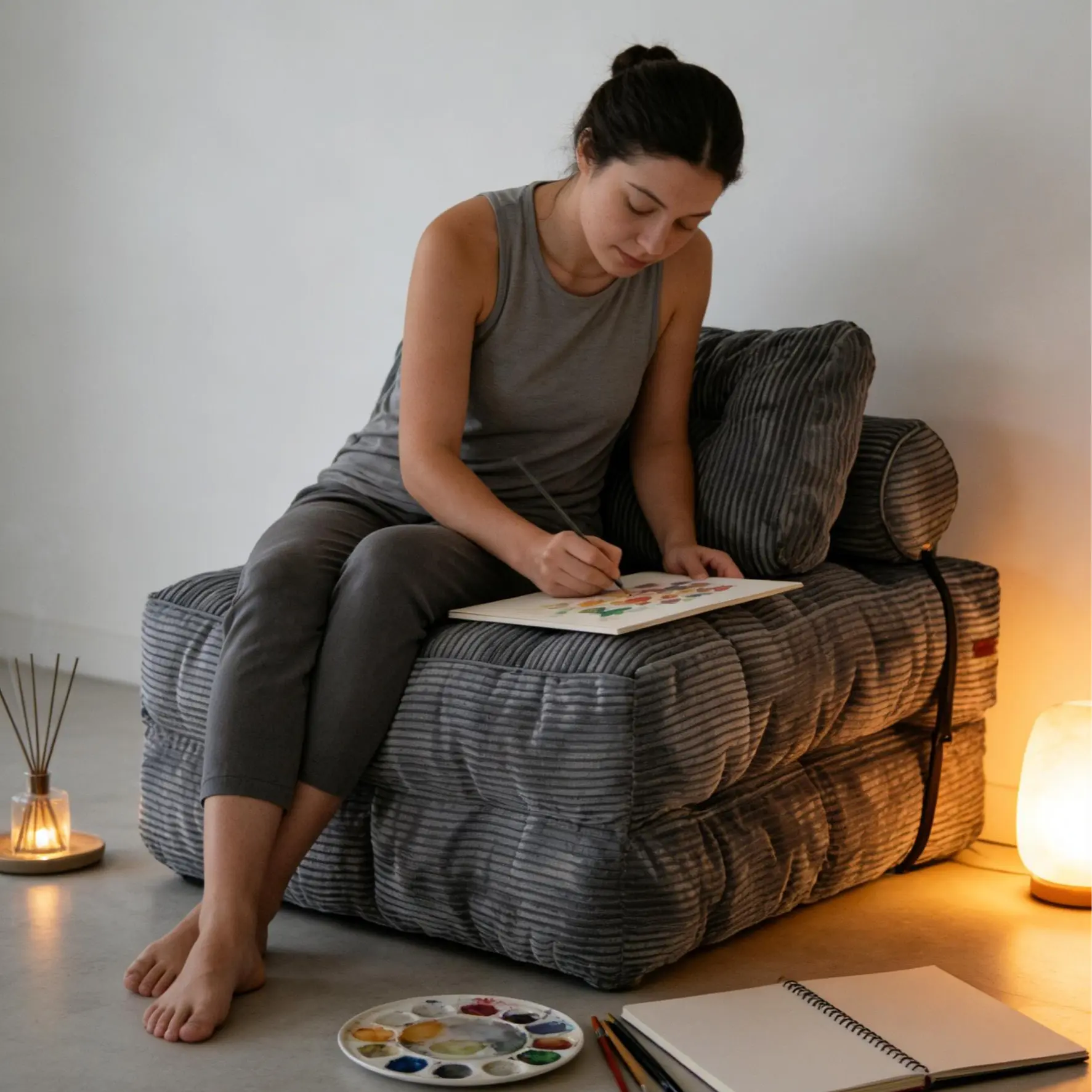 Single Person Cotton Blend Modern Foldable Compression Couch - 220 cm Length, Space Saving, Storage Solution for Small Bedrooms
