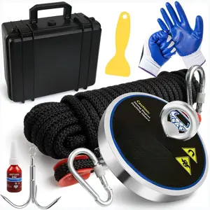 1500lbs Magnet Fishing Kit with Case, 4.72inch Diameter Fishing Magnet Kit Combined Strong Pulling Force Fishing Magnets for Magnetic Fishing and Heavy Duty Use