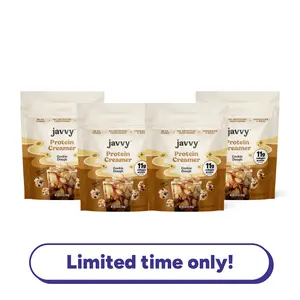 Javvy Limited Offer 4-PACK Cookie Dough Protein Coffee Creamer - Grass Fed Pasture Raised Collagen - Hair, Skin & Nail Support, Energy-Boosting MCTs, Keto Friendly, Lactose Free & Gluten Free, No Added Sugar, 11g of Protein