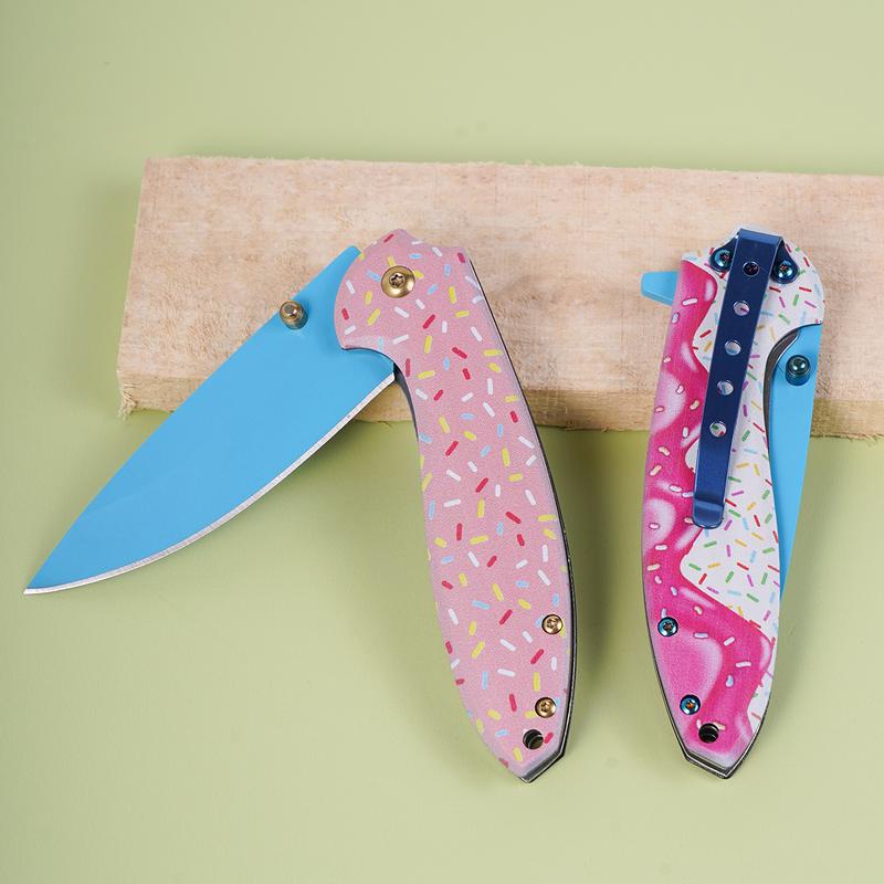 Doughnut aluminum handle folding camping EDC pocket knife foldable portable folding knife hunting knife