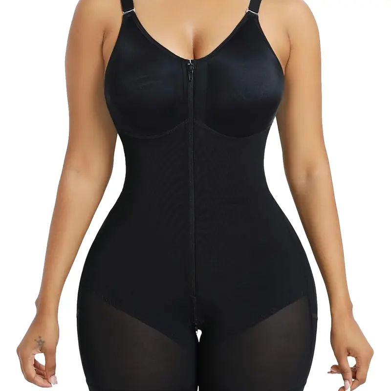 Women's Compression Abdomen Bodysuit Shapewear - Waist Trainer, Tummy Control, Butt Lifter, Detachable Shoulder Straps, Crotch Opening, Zipper Closure, Ultra-Stretch Breathable Polyamide Blend Fabric for Custom Comfort